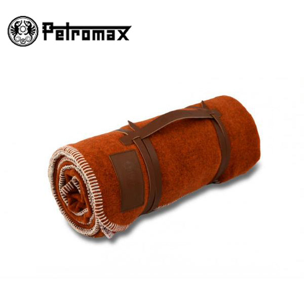 ペトロマックス(Petromax) ロゴ入りレザーパッチ付き 羊毛100％ メリノウール 毛布 ブランケット ブルー/グレー(13735-8) 、オレンジ/レッド(13736-5)、イエロー/マスタード(13737-2)