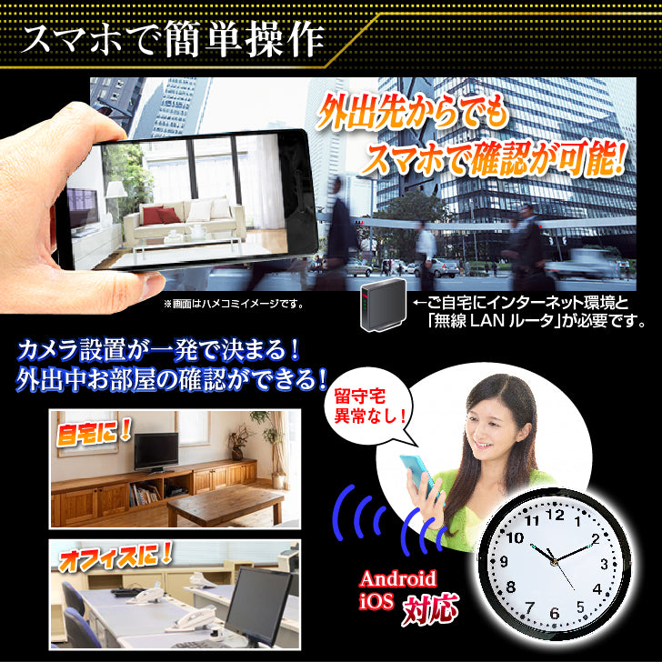 匠ブランド 掛時計型カメラ小型カメラ wifi 高画質 長時間録画録音 隠しカメラ スパイカメラ 赤外線暗視 遠隔操作 動体検知 スマホ レンズが見えない 128GB SD TK-WCL-01「Stingerスティンガ」ー