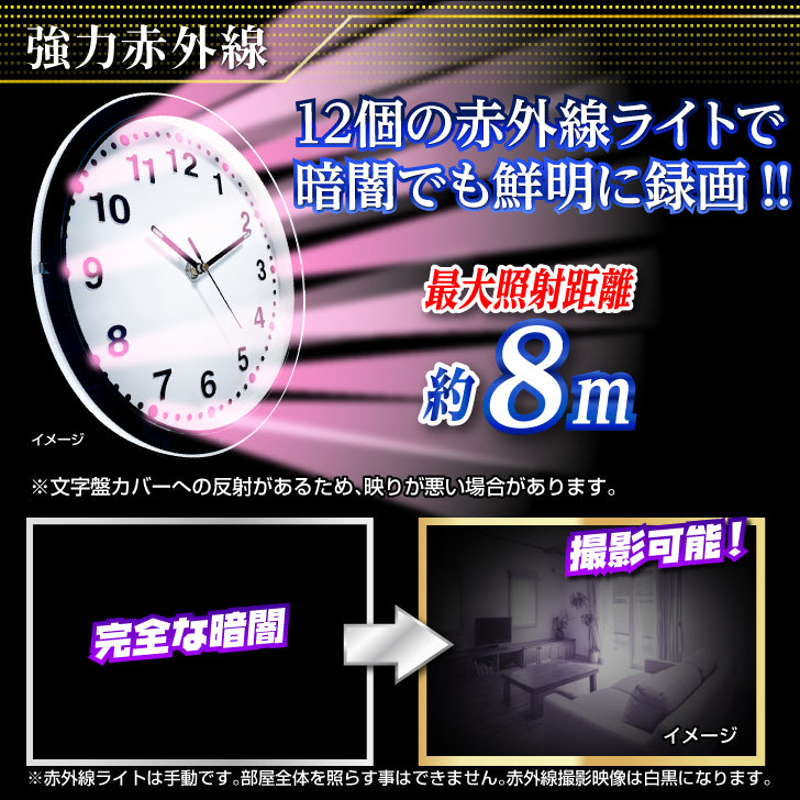 匠ブランド 掛時計型カメラ小型カメラ wifi 高画質 長時間録画録音 隠しカメラ スパイカメラ 赤外線暗視 遠隔操作 動体検知 スマホ レンズが見えない 128GB SD TK-WCL-01「Stingerスティンガ」ー