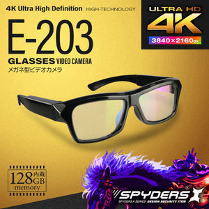 スパイダーズX 小型カメラ メガネ型カメラ 防犯カメラ 4K センターレンズ OTGリーダー機能 128GB内蔵 スパイカメラ E-203