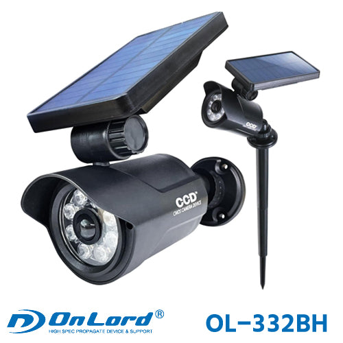 オンロード(OnLord) センサーライト 防犯カメラ型 ブラック 屋外防水 LED 人感センサー 太陽光発電 OL-332BH