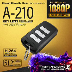 スパイダーズX スパイカメラ 1080P 防犯カメラ 暗視補正 動体検知 H.264 512GB対応 スマートキー キーレス型カメラ 小型カメラ A-210