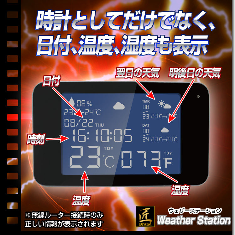 置時計型ビデオカメラ 「Weather station(ウェザーステーション)」TK-CLO-18 匠ブランド  スパイカメラ 偽装カメラ