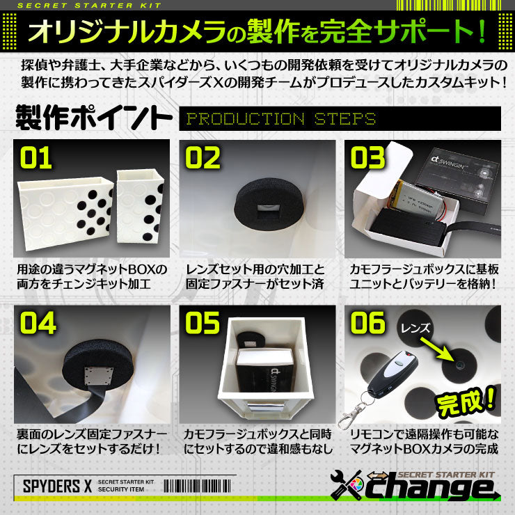 スパイダーズX change 4K 小型カメラ 自作セット マグネットBOX ホワイト 防犯カメラ スパイカメラ CK-014B