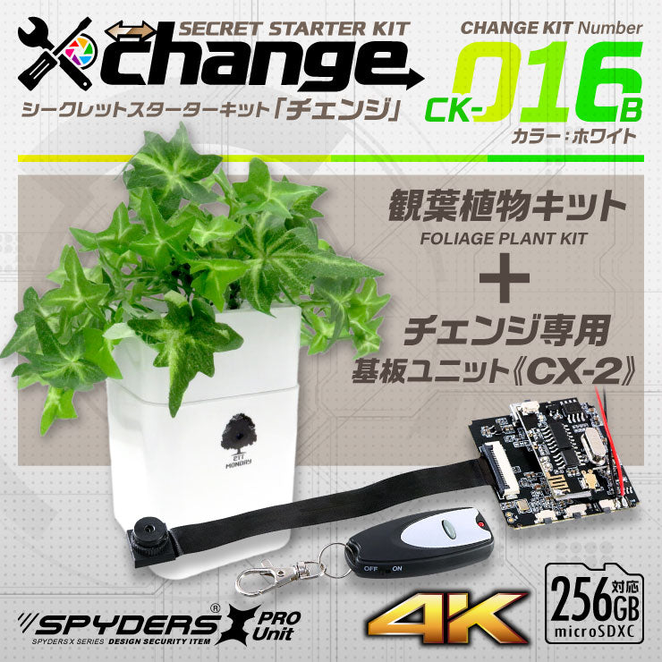 スパイダーズX change 小型カメラ 観葉植物 ホワイト シークレットキット 防犯カメラ 4K スパイカメラ CK-016B