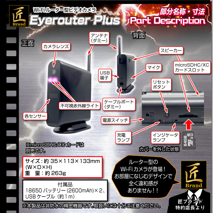匠ブランド ルータ型ビデオカメラ Eyerouter Plus（アイルータープラス）TK-ROU-2